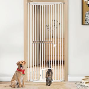 78.7 inch Extra Tall Pet Gates for Cats Dogs, Adjustable 27.5" ~ 37.4" Wide Cat Gate, Pressure Mounted Full Door Pet Gate for Doorway, Stairs,House(White, 78.7")