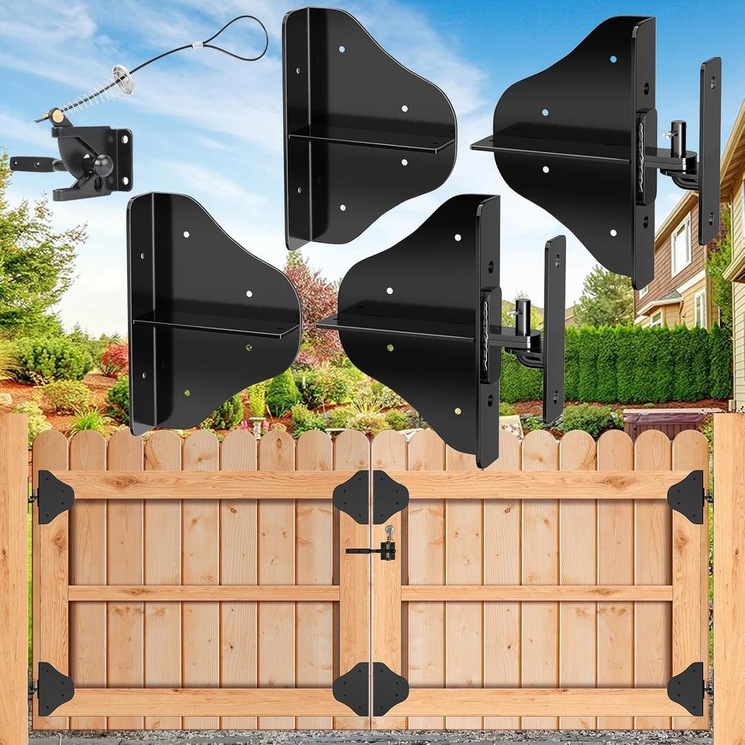 Mofeez Anti Sag Gate Kit Fence Gate Hardware - Heavy Duty 90 Degree Right Angle Hinges with Self-Locking Gate Latch & Corner Brace - for Wood Gates, Garden Fence (2 Set)