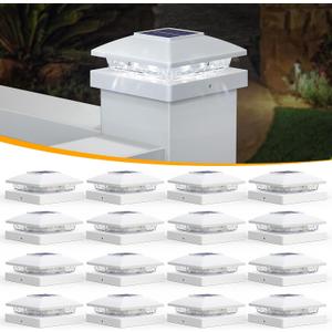 APONUO Solar Post Cap Lights for 4x4 5x5 Posts - IP64 Waterproof, 6500K LED, No-Wire Fence Lights & Deck Lights for Patio Garden Yard Patio, White-Cool White, 16 Pack