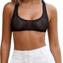 RoseSeek Women's Sleeveless Mesh Sheer Crop Tank Athletic Bandeau Bras See Through Racerback Shirt, Medium