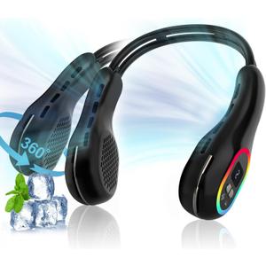 VEKK Portable Neck Fan 360 Wind Direction Adjustment Bladeless Neck Fan, 6000 mAh Battery Operated Wearable Personal Fan, Flexible Cooling Fan for Outdoor & Indoor Activities and Travel (black)