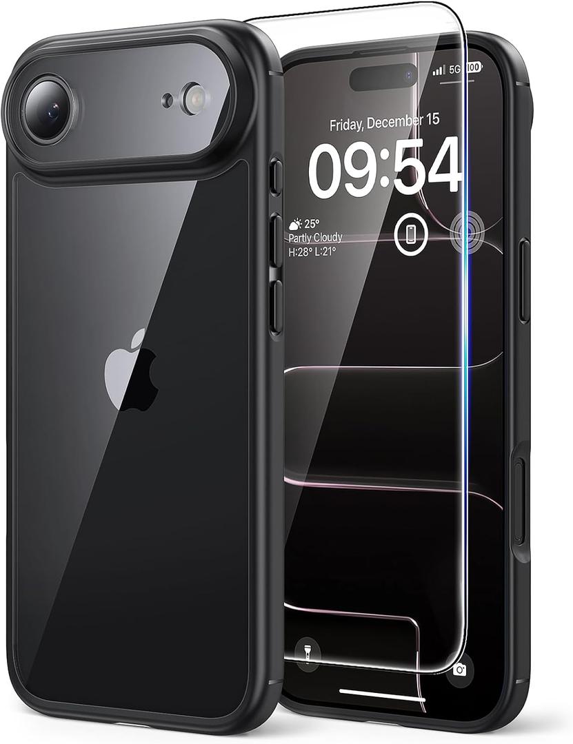 TAURI for iPhone Air Case, Full Camera Protection with Screen Protector, Anti-Yellowing Military-Grade Protection Shockproof Slim Phone Case for iPhone Air, Black