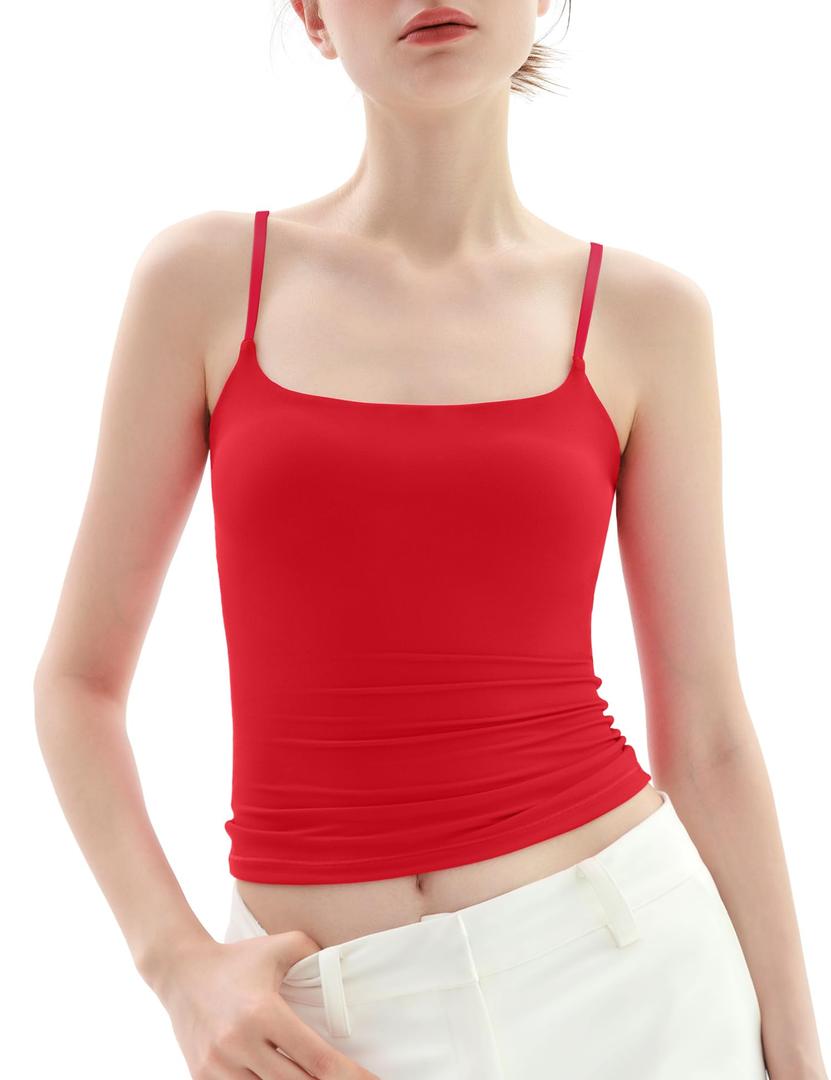 PUMIEY Women's Square Neck Tank Top Adjustable Spaghetti Straps Sleeveless Basic Tops Sharp Collection,S