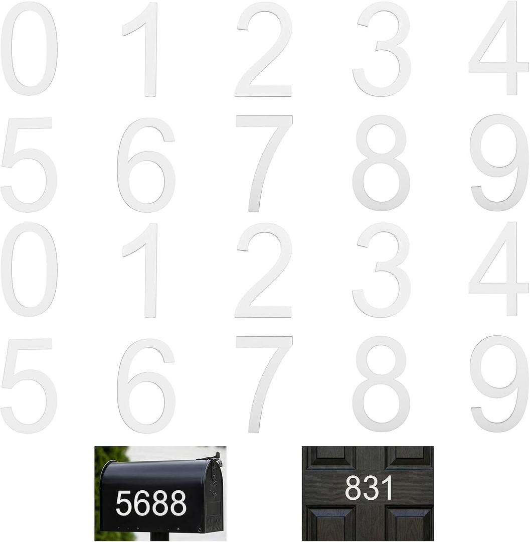 Molain 2 Sets 2.7 Inch White 3D Acrylic Mailbox Numbers, Self Adhesive 0-9 Individual House Address Signs Weatherproof Mailbox Numbers for Outside Door Address Number Stickers (White)