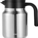 34oz Thermal Coffee Carafe for Home & Office, 12H Hot Insulated Pitcher with Drip-Free V-Spout and Easy Clean 2.75" Wide Mouth, Silver