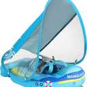 Mambobaby Float with Canopy Size Improved Non Inflatable Infant Pool Float Smart Mambo Float Swim Trainer Add Tail Baby Swim Float Mambo Baby Float Solid Air Free Water Waist Swimming Ring, Boat Blue