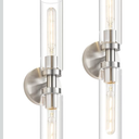 2 Light Bathroom Wall Sconces Set of 2,Modern Farmhouse Brushed Nickel Bathroom Light Fixture Over Mirror with Clear Glass Shade,Vanity Light for Hallway Cabinet Bedroom Stairway Porch