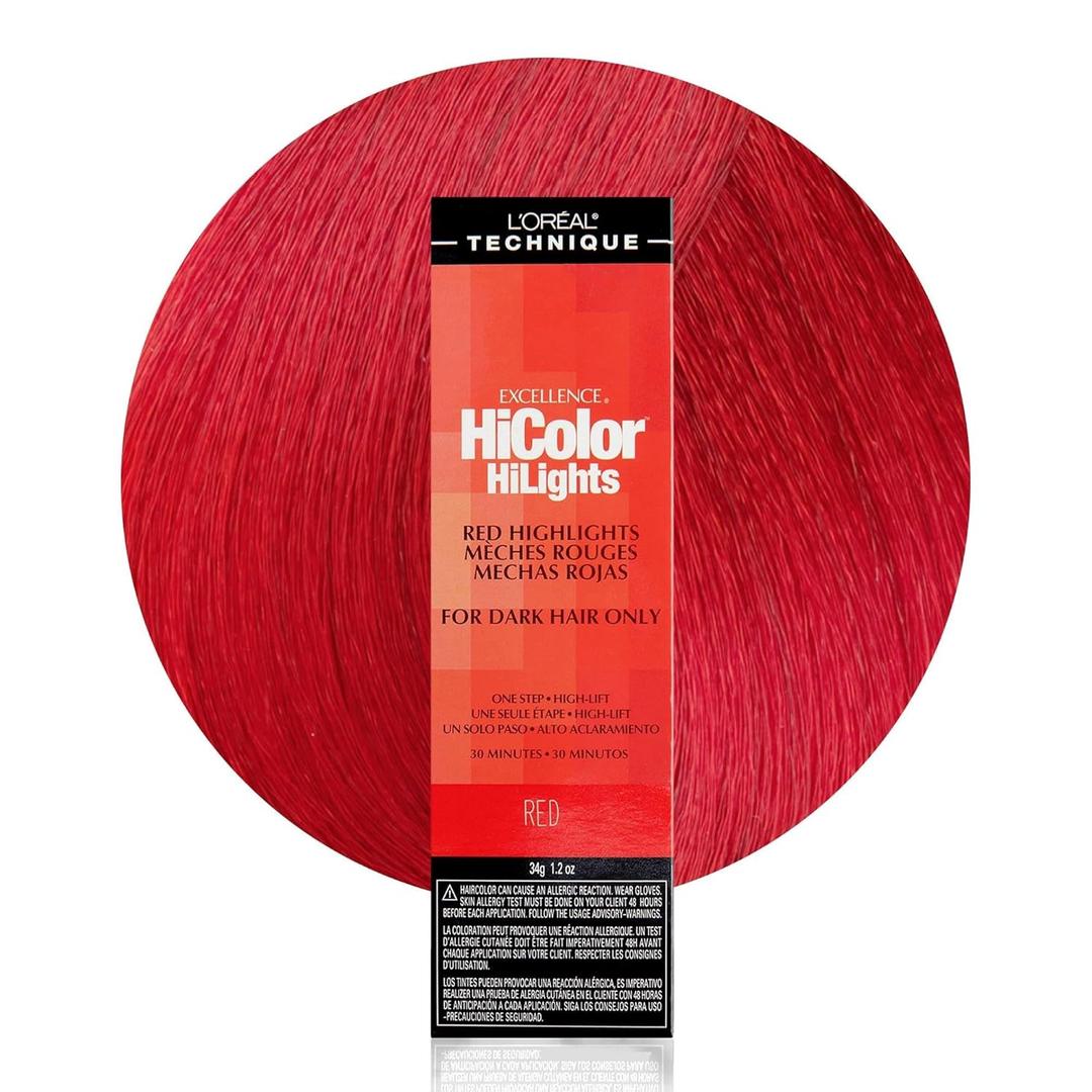 L'Oral Technique HiColor Red HiLights Permanent Hair Color for Dark Hair | Intense Red Highlights | No Pre-Lightening Required | Rich, No-Drip Creme | Quick Processing Time | Color Resists Fading