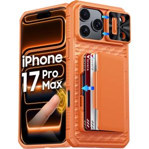 Vizvera for iPhone 17 Pro Max Case Wallet RFlD [Cards Holder[Camera Controll[Camera Cover] Full Body Rugged Shockproof Silicone Protective Phone Case for iPhone 17 Pro Max 6.9'' 2025(Spritz Orange)
