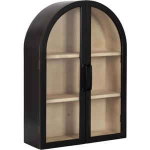 Kate and Laurel Arcott Modern Arch Wall Cabinet, 21 x 8 x 30, Natural Wood and Black, Transitional Arched Cabinet for Use as Over-The-Toilet Storage or Living Room Storage Cabinet