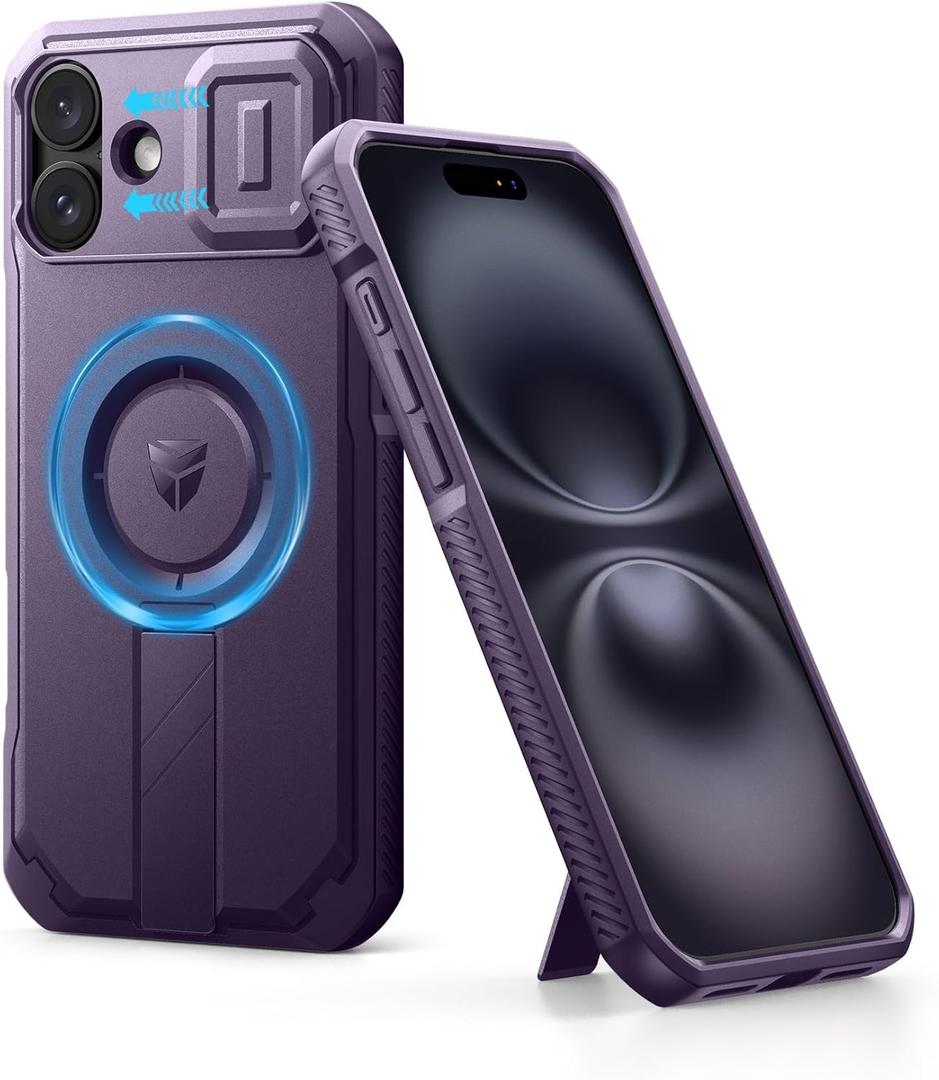 Dexnor for iPhone 16 Plus Case with Slide Camera Cover & Adjustable Kickstand, Magnetic Rugged Shockproof Bumper Cases Heavy-Duty Mangetic Protective Cover, Phantom Purple