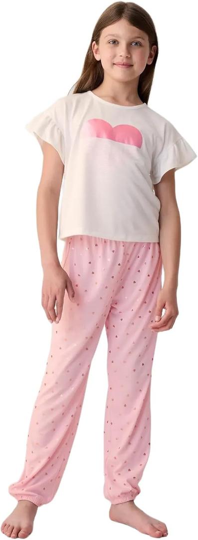 GAP Girls' Flutter Short Sleeve Jogger Sleep Set (8, New Off White)