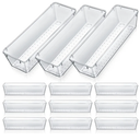 Maitys 12 Pcs Clear Drawer Organizer 9 x 3 x 2 Inches Plastic Rectangle Trays Makeup Vanity Storage Bins and Kitchen Drawers Dividers for Office Desk Silverware Kitchen Utensils(Clear)