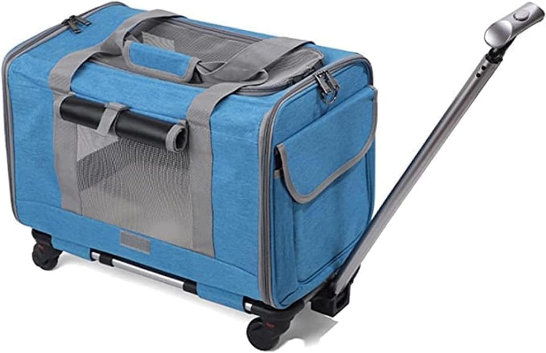 OLOTU Pet Backpack Portable Pet Trolley Case, Foldable Cat Carrier, Rolling Pet Carrier with Telescoping Handle, Breathable Cat Backpack Spacious (Blue-)