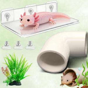 4 Pcs Axolotl Tank Accessories, Hammock with Hide Tube and Silk Plants, Aquarium Accessories for Tank, Tank Starter Kit for Axolotl Aquarium(11.8 * 5.9in)