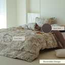 Floral Comforter King Size - 100% Long Staple Cotton Gradient Brown Leaf Reversible Comforter Set 3pcs, Soft Breathable Hypoallergenic Bedding Set