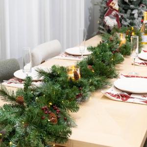 9 Feet Christmas Garland - Christmas Decorations - Carolina Pine Garland for Table, Fireplace, Mantle, Wall, Indoor Outdoor - Green Garland for Christmas Decorations - Free LED String Lights