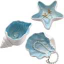 Teenyyou 3 Pcs Ceramic Conch Shell Jewelry Dish Tray Ear Ring Holder Jewelry Plate Key Bowl for Room Vanity Decor Accessory(Blue)