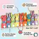 2 x Yquqwn Easter Table Decorations, Wooden Bunny Tabletop Decor with LED Lights, Wooden Bunny Sign with Plush Tail Vintage Plaid Style, for Easter Table Decor Spring Home Mantel Desk Office Party Decorations