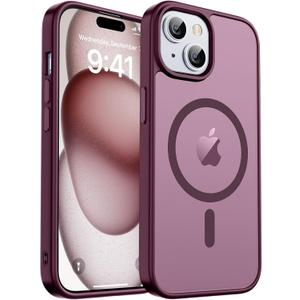 zapica Magnetic for iPhone 15 Case & iPhone 14 Case, [Compatible with MagSafe] [Military Grade Drop Protection] Translucent Matte Shockproof Anti-Scratch Phone Cover, Wine Red