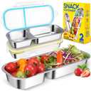 2Pack Stainless Steel Snack Containers for Kids Adults, Reusable 2 Compartment Snackle Box Container with Leakproof Lids Metal Bento Lunch Boxs Food Storage Containers for Travel Picnics Office School