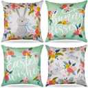 Prims & Flourish Easter Pillow Covers 18x18 Set of 4, Throw Pillow Covers, 4-Pack, 4 Designs, Floral Bunny Bliss, Green