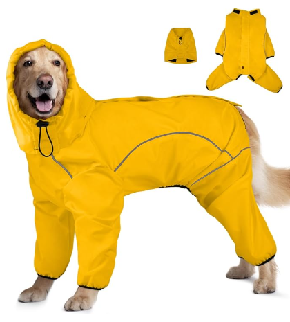 ADNIKIA Dog Raincoat, Waterproof Dog Rain Jacket with Removable HoodAdjustable 4 Legs Pet Poncho with Leash HoleReflective Stripe Hooded Snowproof Windproof Clothes for Small to 3X-Large Dogs, 2XL (XXL, Green)