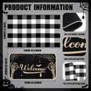 Dunzy 2 Pcs Halloween Doormat Outdoor Spooky Skull Welcome Mat 17"x30" & Black White Plaid Entrance Rug 28"x43" for Front Door Porch Non Slip Floor Mat Layered for Indoor Outside Entryway Decor