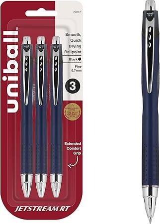 Uniball Jetstream RT Pens 0.7mm Fine Black Ink Lot of 1 Packs (4 Pens) New!