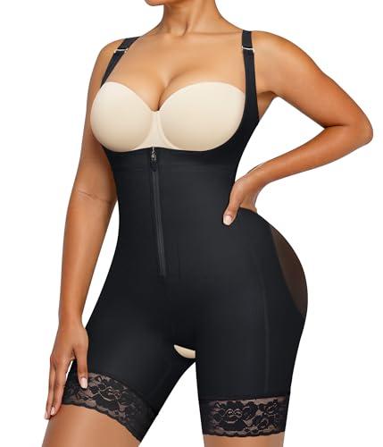 Nebility Fajas Colombianas Bodysuit Shapewear for Women Tummy Control Body Shaper Postpartum Butt Lifter with Zipper(Black, XX-Large)