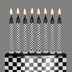 Cindeer 12 Pcs Racing Cars Themed Birthday Candles Black and White Checkered Flag Cupcake Topper for Racing Cars Party Decoration Baby Shower for Boys Children