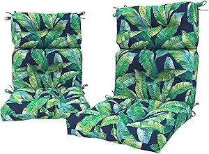 LVTXIII Outdoor Tufted High Back Cushions, Solid Fluffy Seat and Back Chair Cushion with Ties, Patio Replacement Rocking Chair Cushion for Outdoor Furniture Use (22" W x 20D, 2 Pack, Hanalei Lagoon)