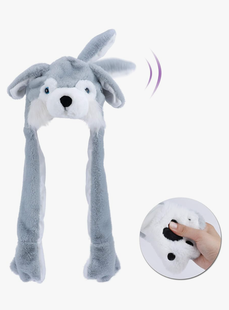 Animal Hat with Ears Moving Jumping Pop Up Beating Hat Plush Holiday Cosplay Dress Up Funny Gift for Kids