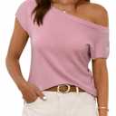 SUUKSESS Women Silk Cashmere Blend Off The Shoulder Tops Summer Lightweight Knit Trendy Sweaters Going Out Loose Fit Shirts (Light Pink, Medium) (Pink, M)