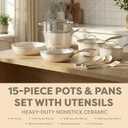 Gotham Steel Hammered 15 Pc Ceramic Cookware Set Nonstick, Pots and Pans Set Non Stick with Induction Cookware, Cooking Utensils & Steamer, Non Toxic PFOA PFOS Free, Oven & Dishwasher Safe