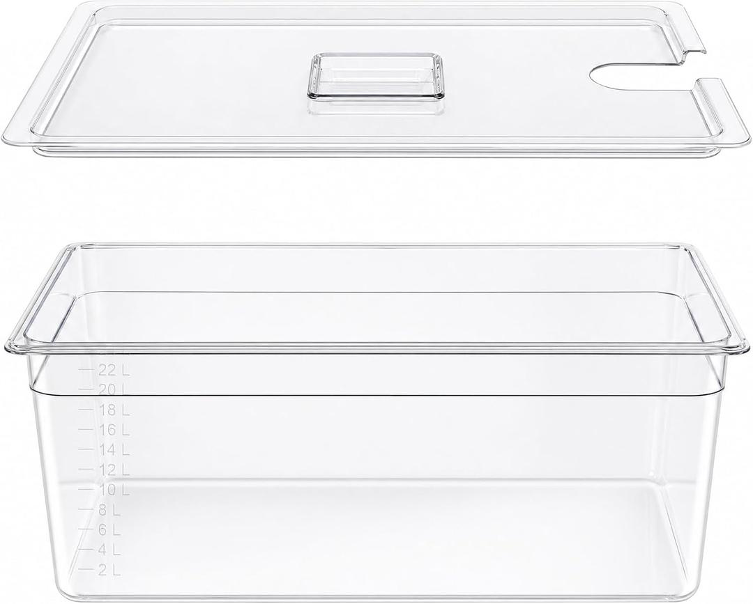 26 QT Large Sous Vide Container with Lid Compatible with Anova, Joule, Nano, Wancle, Instant Pot Immersion Circulator（26 Quart Without Rack）