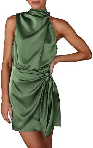 PRETTYGARDEN Women's Short Formal Satin Dress Summer Sleeveless Mock Neck Tie Waist Cocktail Party Dresses Size M PRETTYGARDEN Women's Short Formal Satin Dress Summer Sleeveless Mock Neck Tie Waist Cocktail Party Dresses Size M