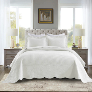 MarCielo 3-Piece 100% Cotton Oversized Bedspread Lightweight Quilt Coverlet Embroidery Farmhouse Bedding Set (TG Bright White, King)