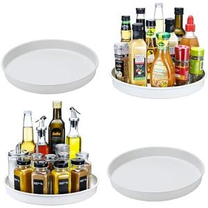 Amolliar Lazy Susan Organizer, Tray for Household Purpose, Metal Rotating Turntable for Cabinet, Kitchen, Fridge, Pantry Storage, Vanity, Spice Rack Condiment, Under Sink Organizer, White 10" 4 Pack