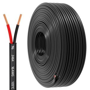 16 Gauge Wire 2 Conductor Electrical Wire, 16 AWG 1.309mm² Wire PVC Cord,12V/24V DC Low Voltage/Copper-clad Aluminum(CCA)Flexible/2 Wire for Automotive Wire LED Strips Lamp Lighting Marine(15.3M/50FT)