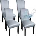 Gray Leather Chair Covers for Dining Chairs Set of 4, Faux Leather Dining Chair Covers Removable Wipeable Parson Chair Covers Leather, Stretch Waterproof Chair Seat Covers for Dining Chairs