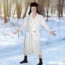 Hillban 3 Pcs Christmas Cousin Costume Men Vacation Outfit Waffle Knit Robe Trapper Hat Crew Sock for Winter Xmas Party