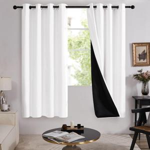 Deconovo 100% Blackout Curtains with Black Liner, Thermal Insulated NoiseReducing Grommet Drapes, DoubleLayer Room Darkening for Bedroom, Nursery, Home Office, 2 Panels, Pure White, 52W x 72L