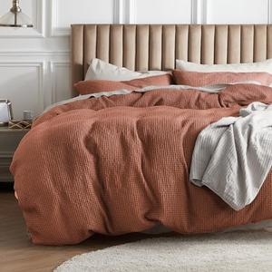 Bedsure Cotton Duvet Cover King - 100% Cotton Waffle Weave Burnt Orange Duvet Cover King Size, GentleSoft™ and Breathable Bedding Set for All Season, 3 Pieces, 104"x90"
