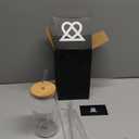 Insulated Glass Cup Straw and Lid Reusable Drink Cup for Water Coffee Tea with Bamboo Lid for Leakproof