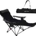 Portable Reclining Camping/Lounge Chair for Outdoor (1, Black) | Soft Cushion, 4-Position Backrest, Removable Footrest, Cup Holder & Versatile Carry Bag