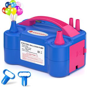 IDAODAN Electric Balloon Pump, Portable Electric Balloon Blower Machine Balloon Air Pump Dual Nozzle Rose Red 110V 600W Balloon Inflator for Party Decorations (Blue)