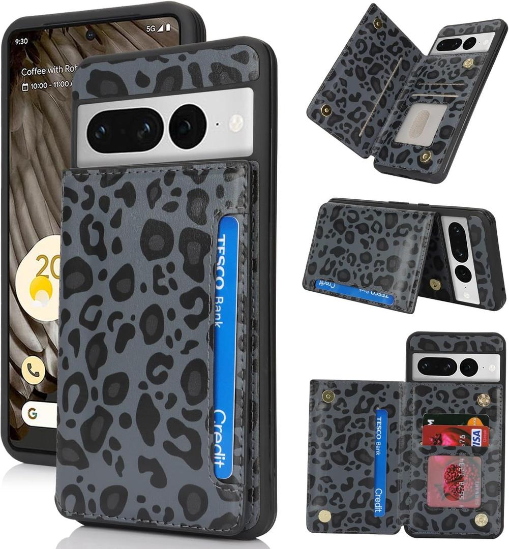 iCoverCase Compatible with Google Pixel 7 Pro Case with Card Holder, Wallet Phone Case for Women Men [RFID Blocking] PU Leather Protective Wallet Case for Pixel 7 Pro (Black Leopard)
