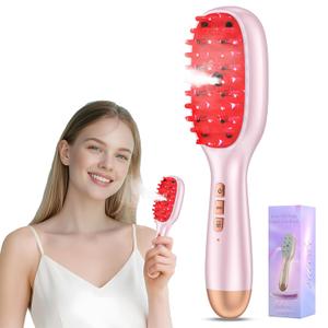 Smedz 5-in-1 Scalp Massager for Hair Care Nano Mist Hair Oil Applicator Brush with Cooling Vibration & Hydrating Design, Red & Blue Ambient Light for At-Home SPA Relaxation