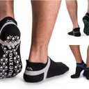 Muezna Men's Non-Slip Yoga Socks, Anti-Skid Pilates, Barre, Bikram Fitness Hospital Slipper Socks with Grips (12-14, Black+grey/Black+navy/Black+d.green)